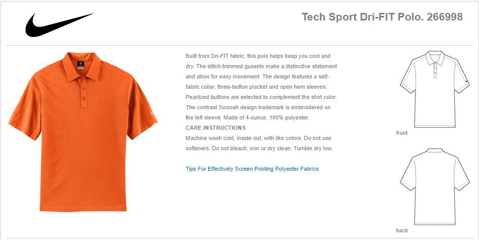 Nike Tech Sport Dri-Fit Polo 266998 - Solar Orange S